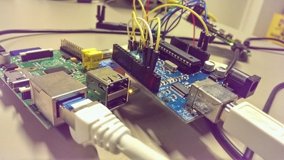 Photo showing a raspberry Pi and an Arduino board