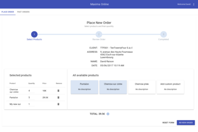 Maxima online order interface