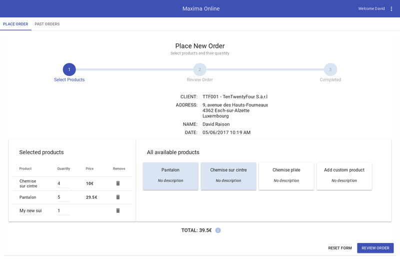 Maxima online order interface