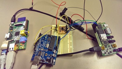 First trials of the Gumstix Overo, communicating with Arduino and RaspberryPi platforms over its SPI bus.